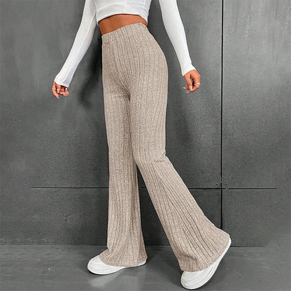Women's warm autumn winter wide-leg striped knitted streetwear pants