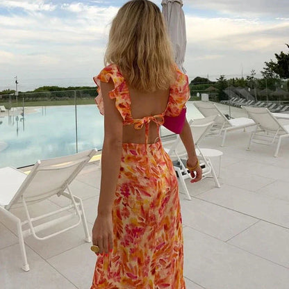 Women's Maxi Dress - Ruffled Sleeves - Flowy Lightweight Elegant Gown