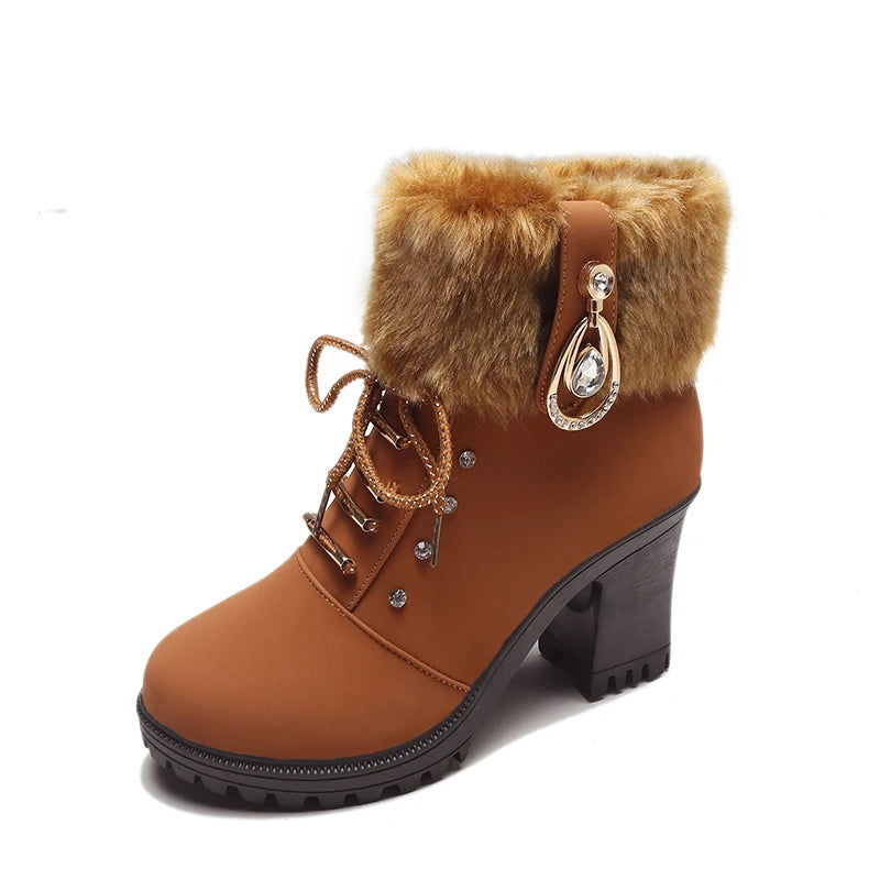 Women's British style high heel short boots with side zipper