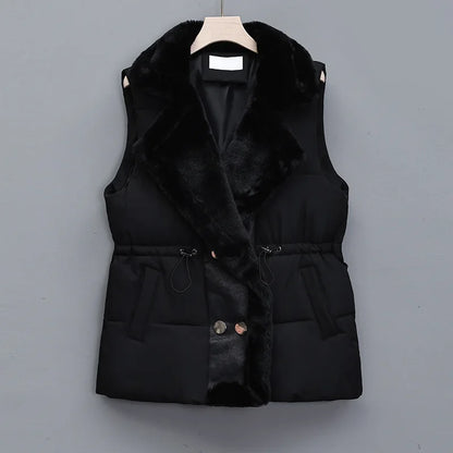 Ava Quilted Collared Puffer Vest | Fur Trim Drawstring Puffer Vest