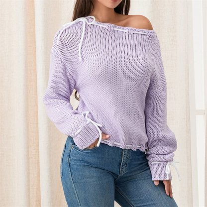 Women's hand-woven knitted loose sweater