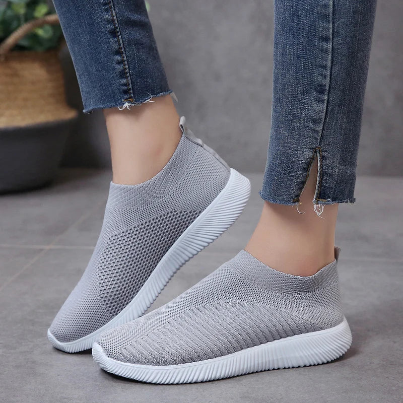 Women's breathable mesh platform sneakers elastic knit