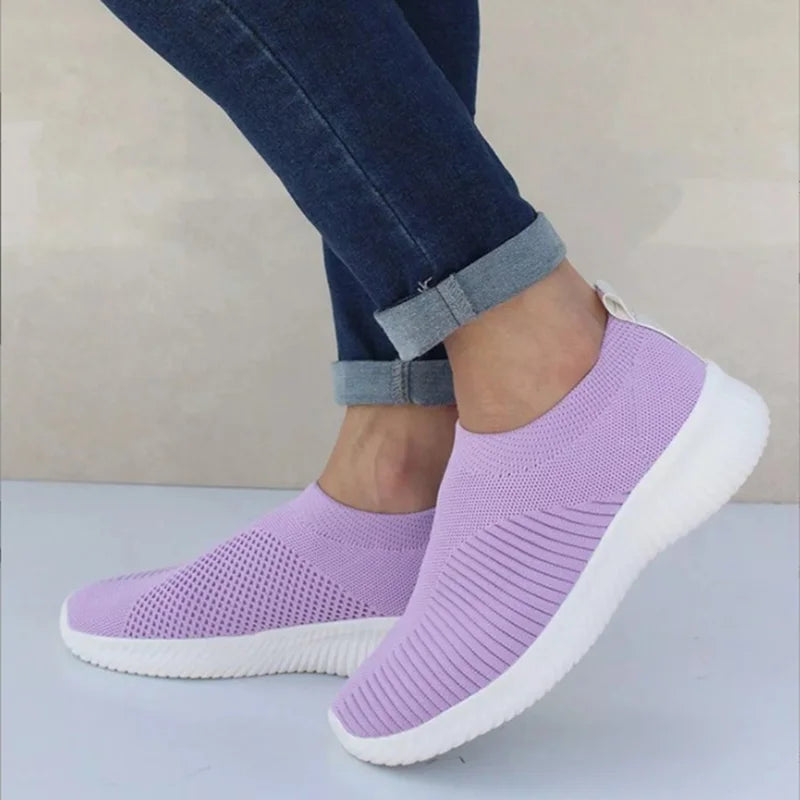 Women's Slip-On Sneakers - Breathable Knit Upper - Lightweight Rubber Sole