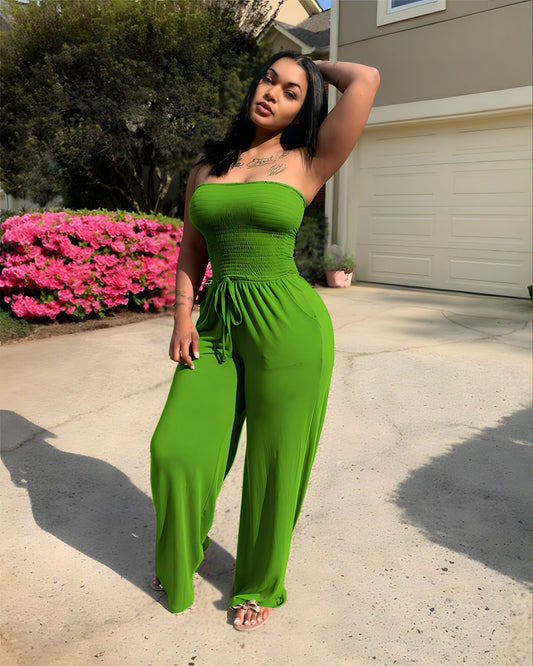 Smocked Wide-Leg Adjustable Waist Jumpsuit