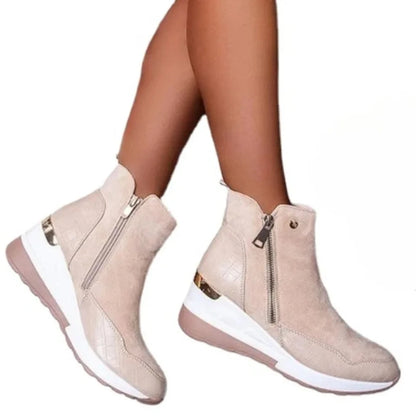 Women's wedge snow boots zipper warm plush winter ankle boots