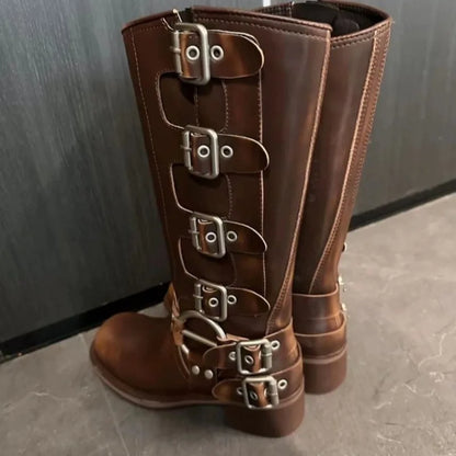 Women's knight boots retro Western high tube casual boots