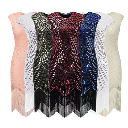 Women's Evening Dress - Vintage 1920s Flapper Style - Beaded Fringe - Elegant Party Wear
