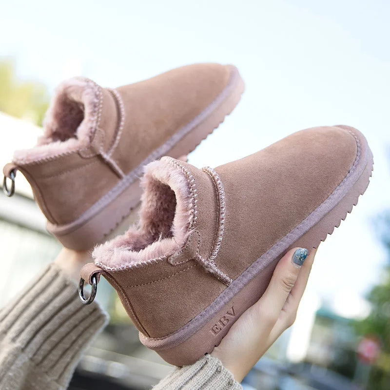 Women's velvet winter snow boots flat sole warm ankle boots