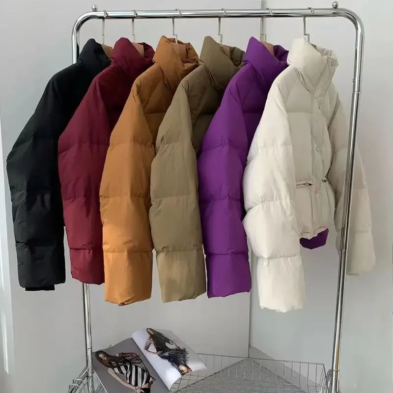 Women's winter puffy coat with stand collar