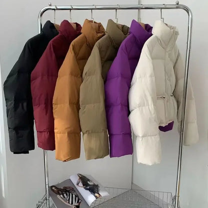 Women's winter puffy coat with stand collar