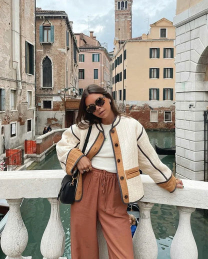 Women's contrast color short jacket