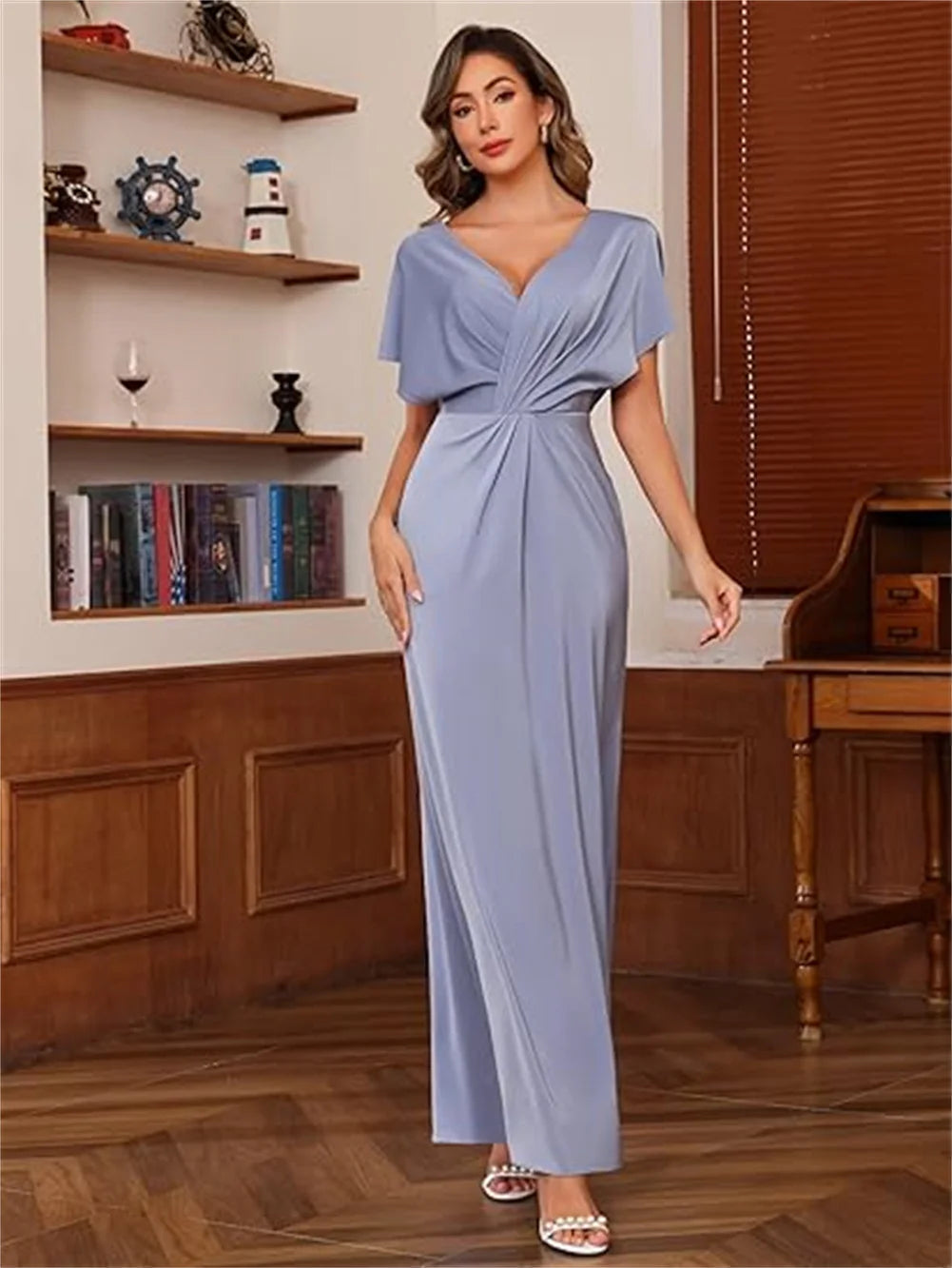 Satin Feel Draped Waist Maxi Dress