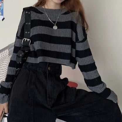 Women's striped long sleeve crop top