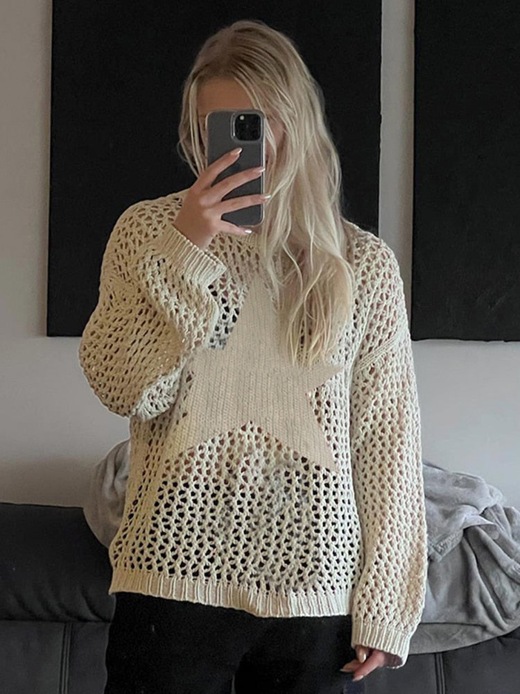 Women's hollow crochet sweater