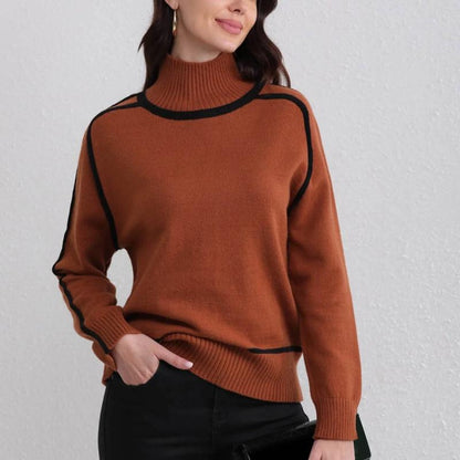 Amelia Relaxed Fit Turtleneck Sweater | Contrast Trim Ribbed Cuffs Sweater