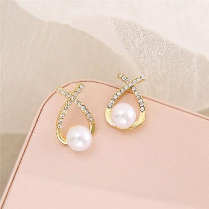 Women's Stud Earrings - Pearl Accent - Crystal Embellished - Elegant Jewelry