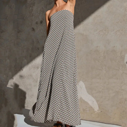 Women's Strapless Maxi Dress - Breathable Fabric - Flowy Relaxed Fit - Printed Design