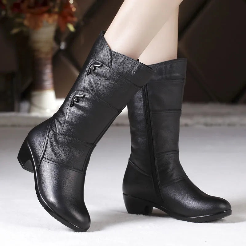 Women's wedge heel mid-calf martin boots