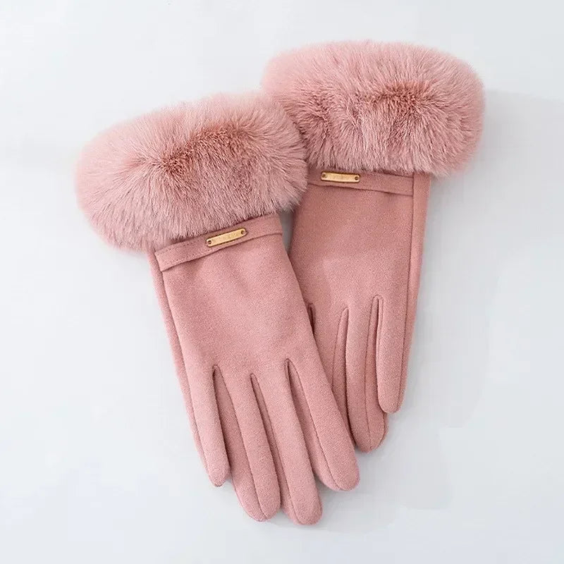 Isla Fitted Gloves | Fur Cuff Strap Detail Gloves