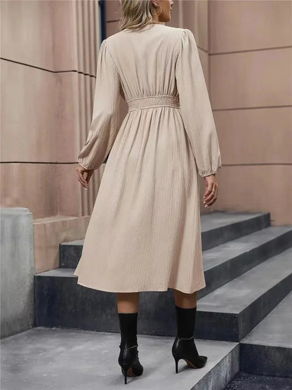 Women's white lantern sleeve midi dress