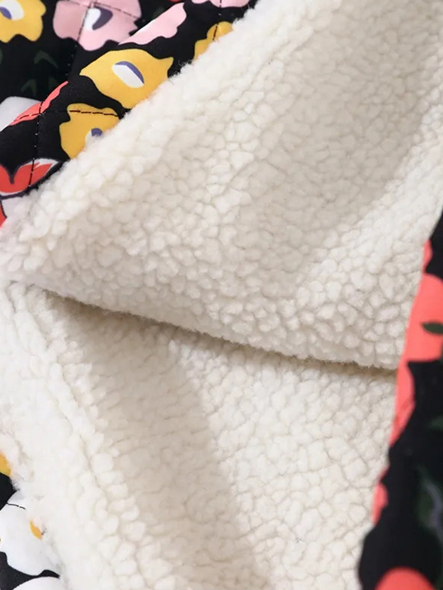 Women's autumn floral print loose quilted jacket