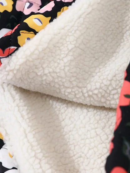 Women's autumn floral print loose quilted jacket