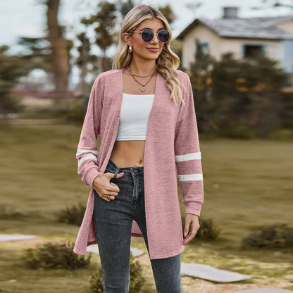 Women’s long-sleeved splicing contrast color knitted cardigan