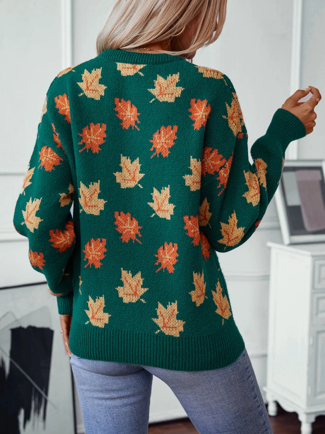 Women's autumn winter maple leaf pullover knitted sweater