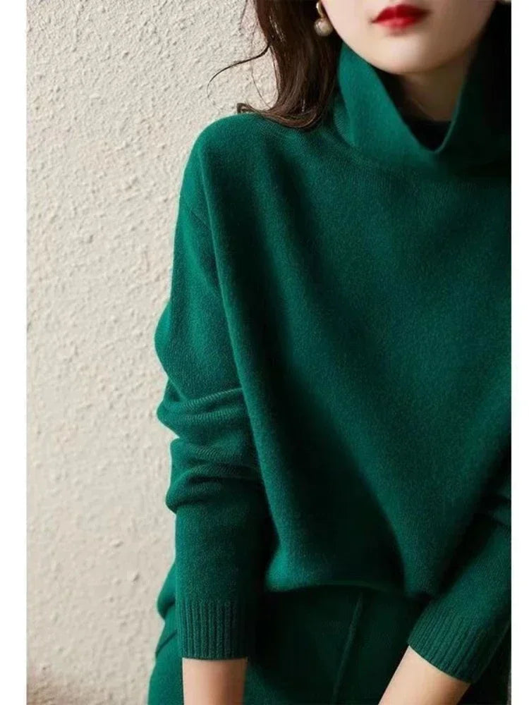 Women's autumn high neck knit two-piece set