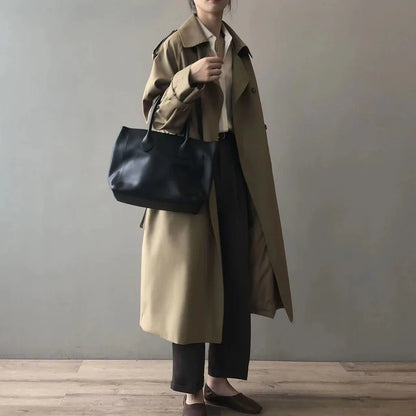 Women’s Trench Coat – Oversized Fit – Double-Breasted – Notched Lapels – Full Length