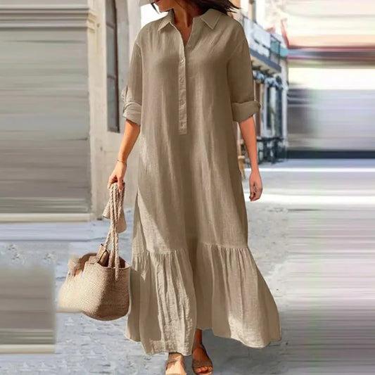 Relaxed Cotton Blend Tiered Maxi Dress