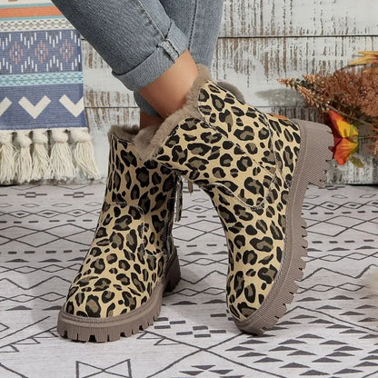 Women's leopard print winter side zipper boots