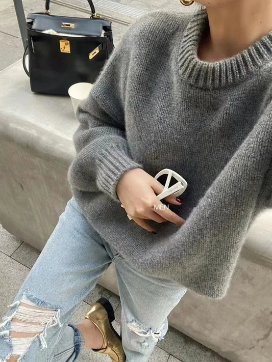 Loose Fit Round Neck Pullover Sweater