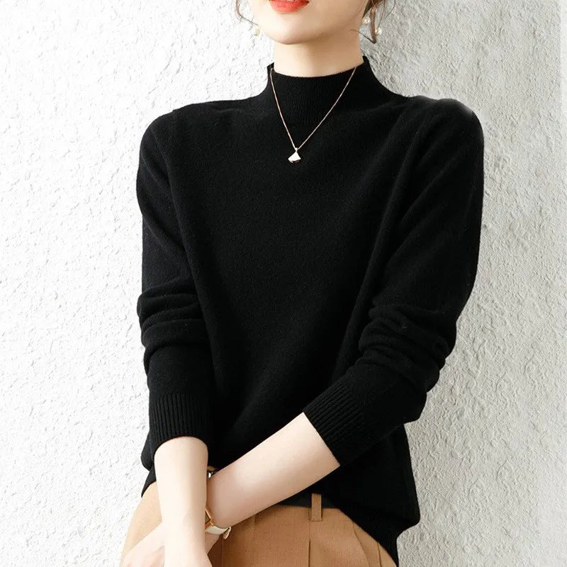 Wool Blend Slim Fit Mock Neck Sweater 