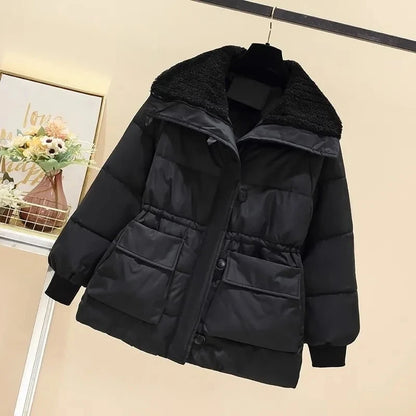 Women's stand collar puffer coat with pockets
