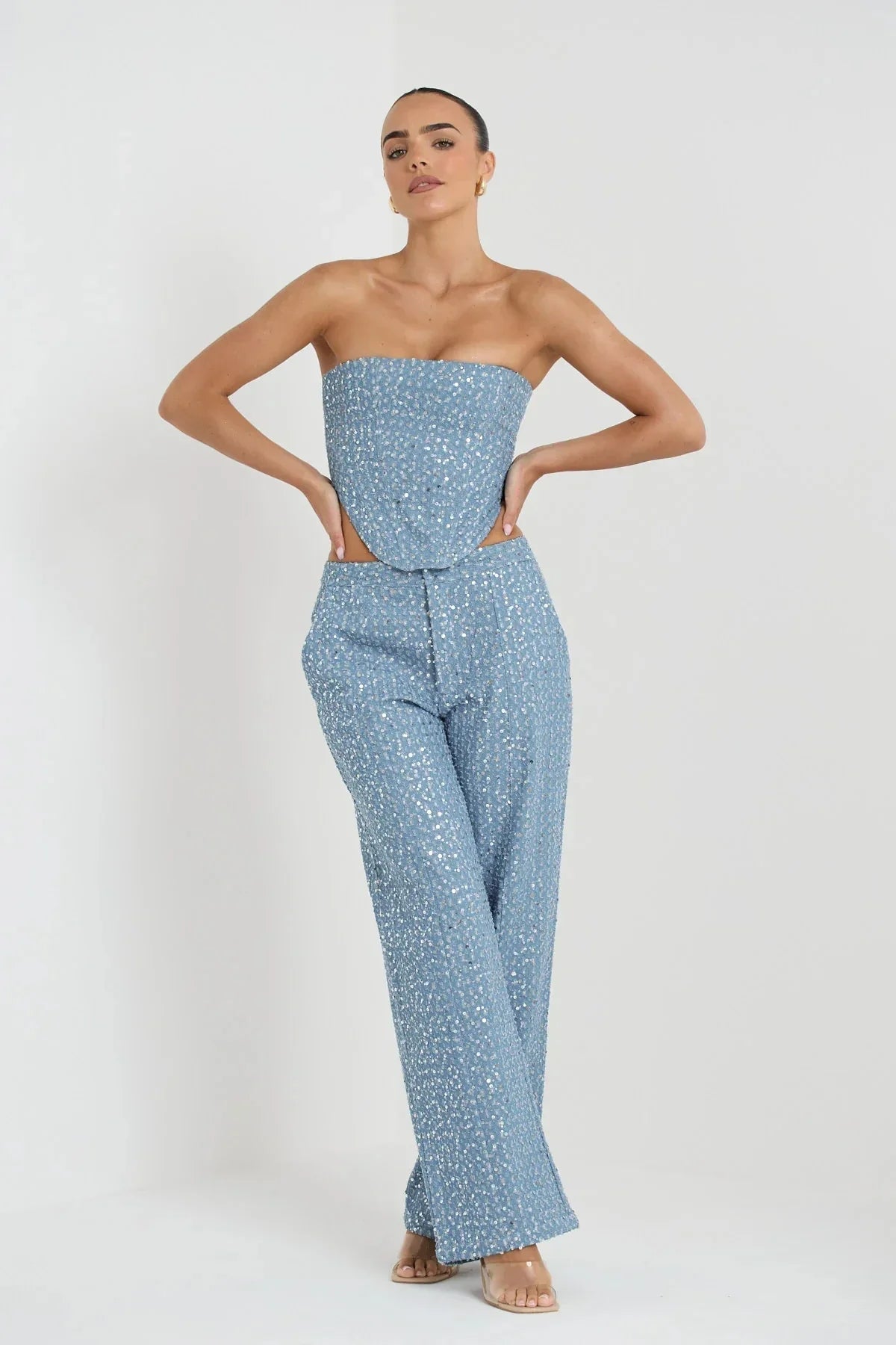 Rufaro - sequin tube top and wide leg pants set