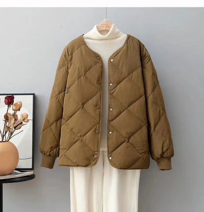 Women's diamond check loose slim down jacket