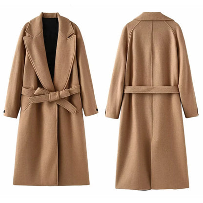 Women's french spring tweed coat with waist belt