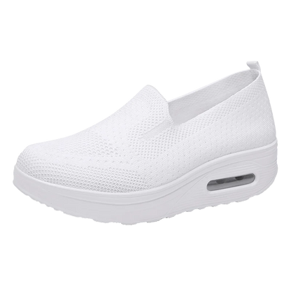 Women's Slip-On Sneakers - Breathable Knit Fabric - Air Cushion Platform Sole