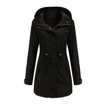 Women's comfortable hooded windbreaker trench coat