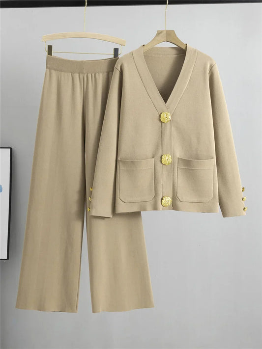 Loose Knit Wide-Leg Top and Pants Set