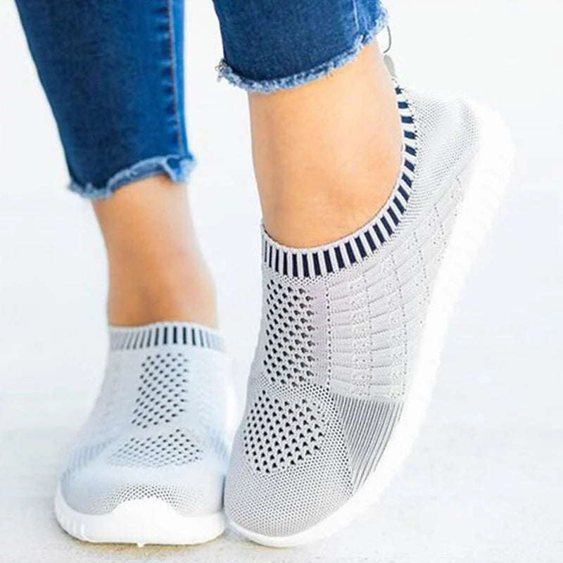Women's Slip-On Sneakers - Breathable Knit Upper - Lightweight Cushioned Sole