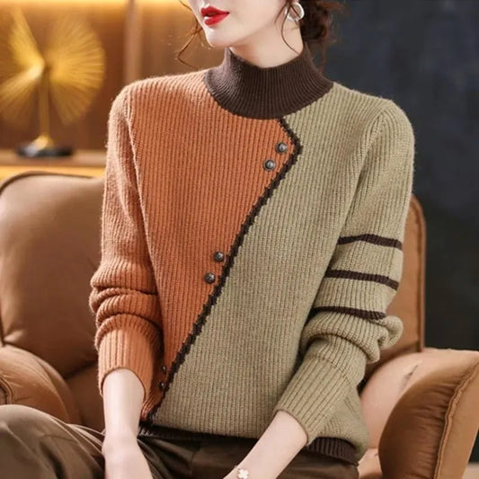 Ribbed Turtleneck Cozy Fit Knitted Sweater