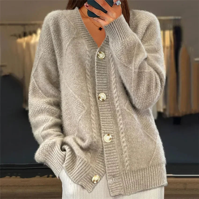 Women's v-neck button front knit cardigan