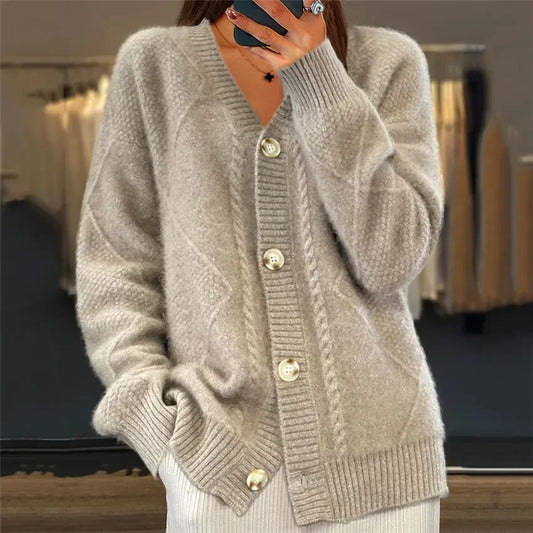 Button Front Knit V-Neck Cardigan