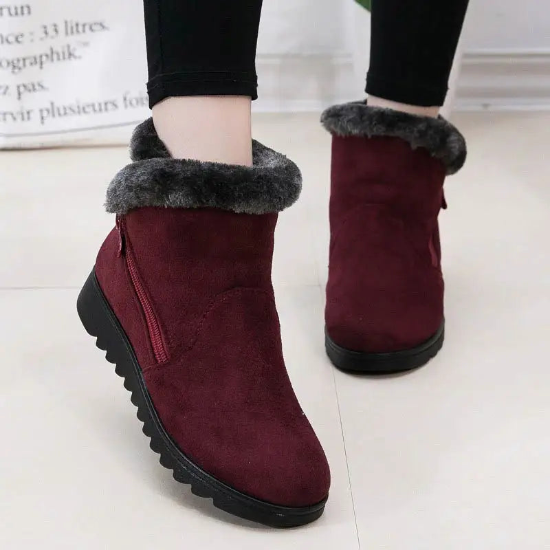 Women's winter plush zipper no-slip boots