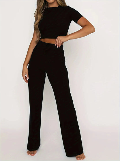 Women's casual crop top and drawstring sweatpants set