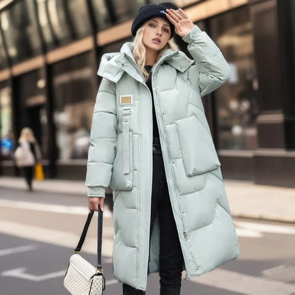 Women's long hooded winter parka thicken padded coat
