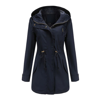 Women's comfortable hooded windbreaker trench coat