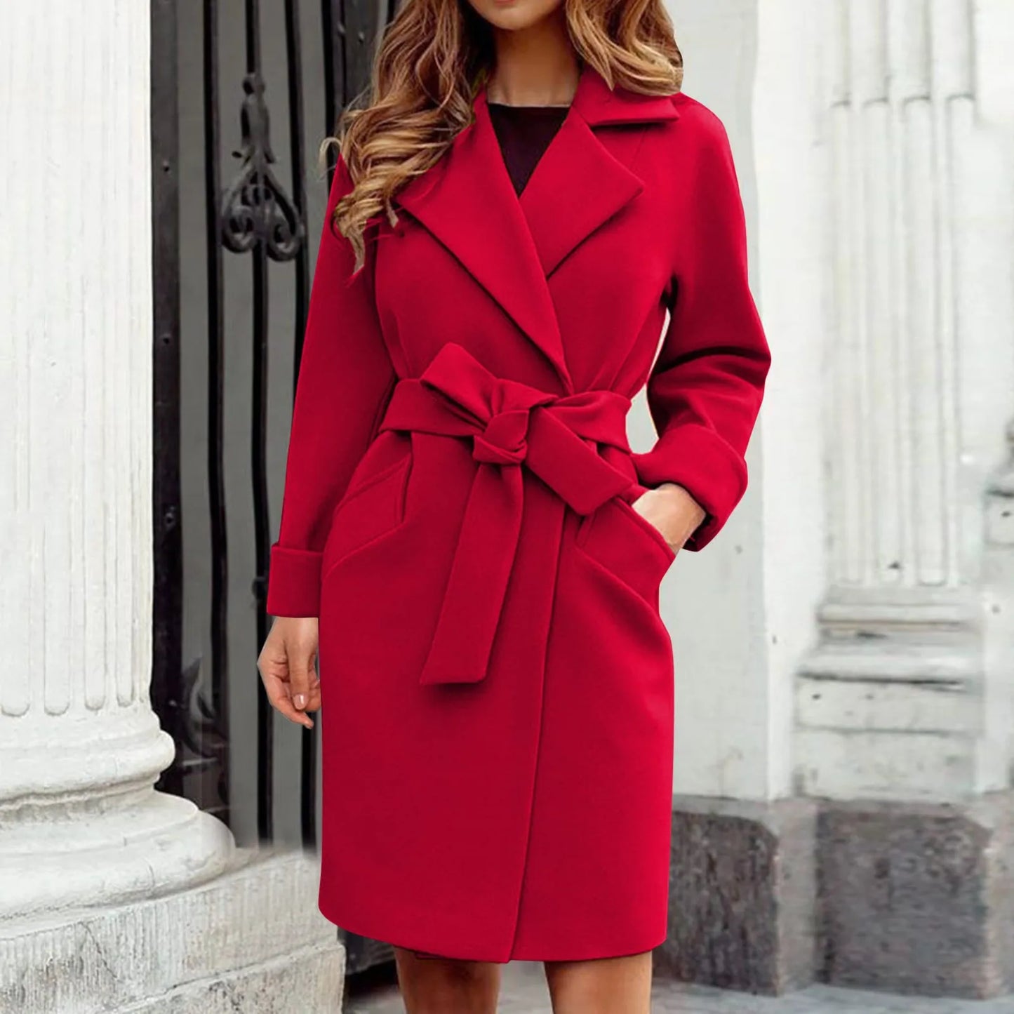 Women's mid-length woolen trench coat